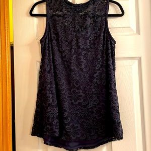 Navy blue lace/floral sleeveless top